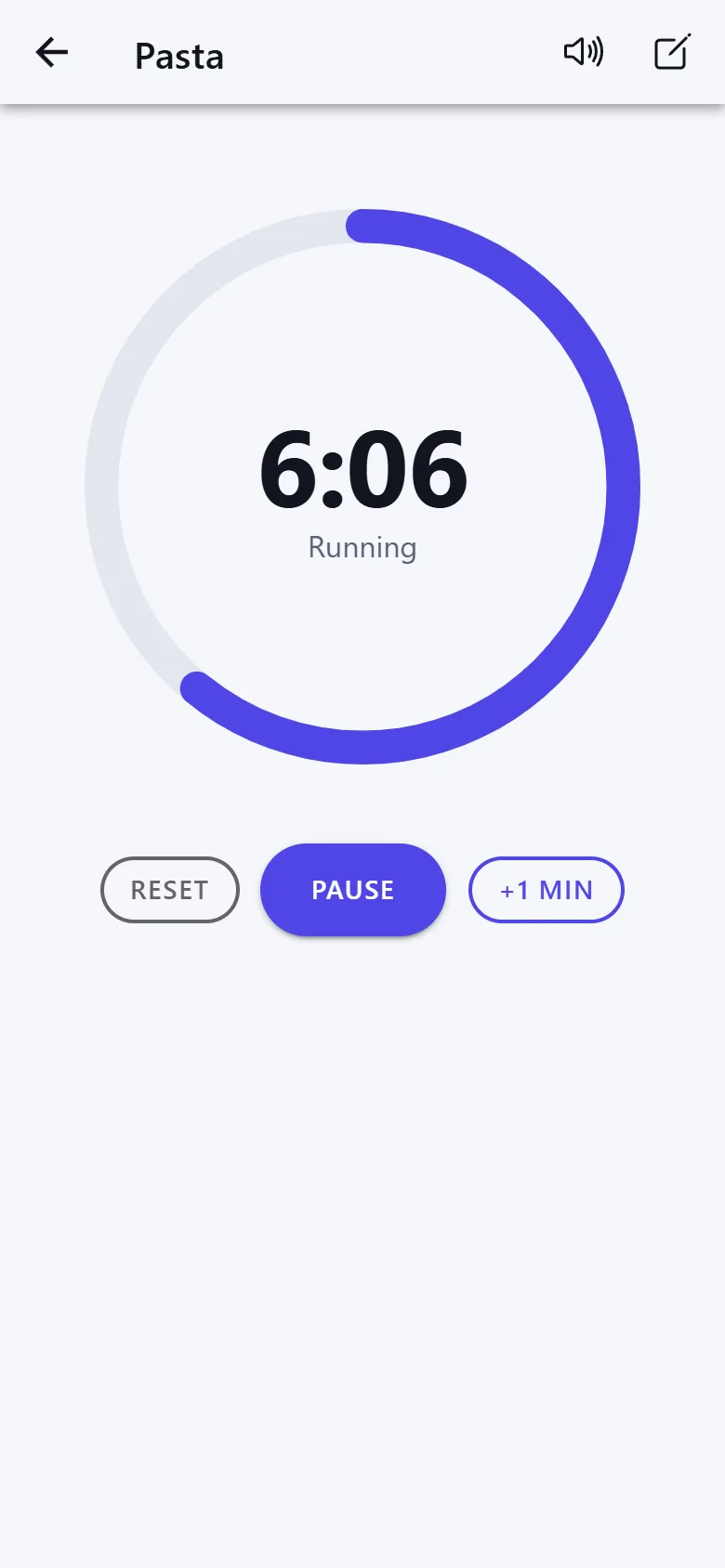 A pasta timer with six minutes left