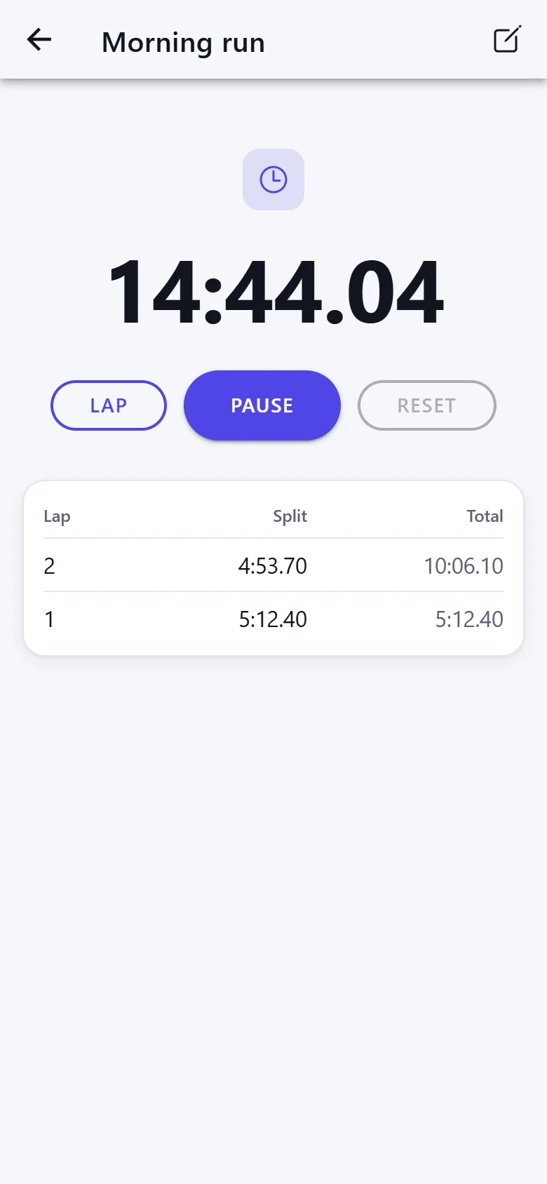 A stopwatch with two laps